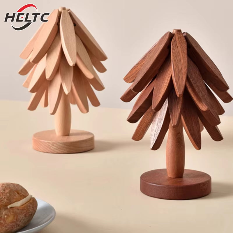 4PCS Trivets Wooden Trivets for Hot Dishes Insulation Pad Tree Shape Trivet Set Coaster for Teapot Hot Pots Halloween Christmas