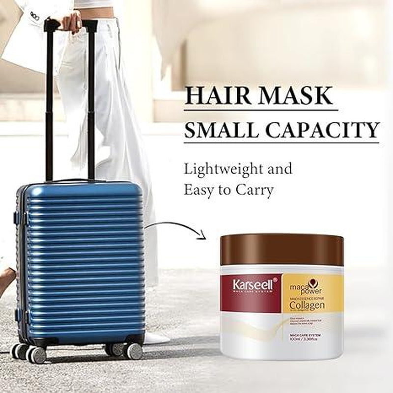 Karseell Small Sample (3.38Floz 100Ml) Collagen Hair Treatment Deep Repair Conditioning Argan Oil Collagen Hair Mask Essence for Dry Damaged Hair All Hair Types 3.38Floz 100Ml