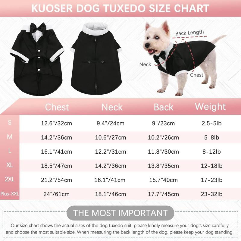 Kuoser Dog Tuxedo, Dog Wedding Suit with Bow Tie Formal Dog Tux Pet Wedding Party Birthday Costume, Dog Valentines Christmas Halloween Graduation Outfit Cosplay And