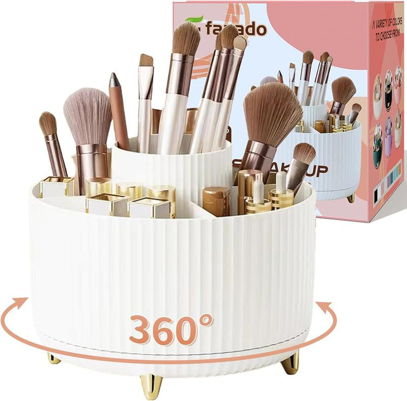 Makeup Brush Holder Organizer,360° Rotating Makeup Brush Organizer,5 Slot Make up Brushes Cup for Cosmetics, Nail Polish, Art Supply, Bathroom Vanity Desktop Organizer