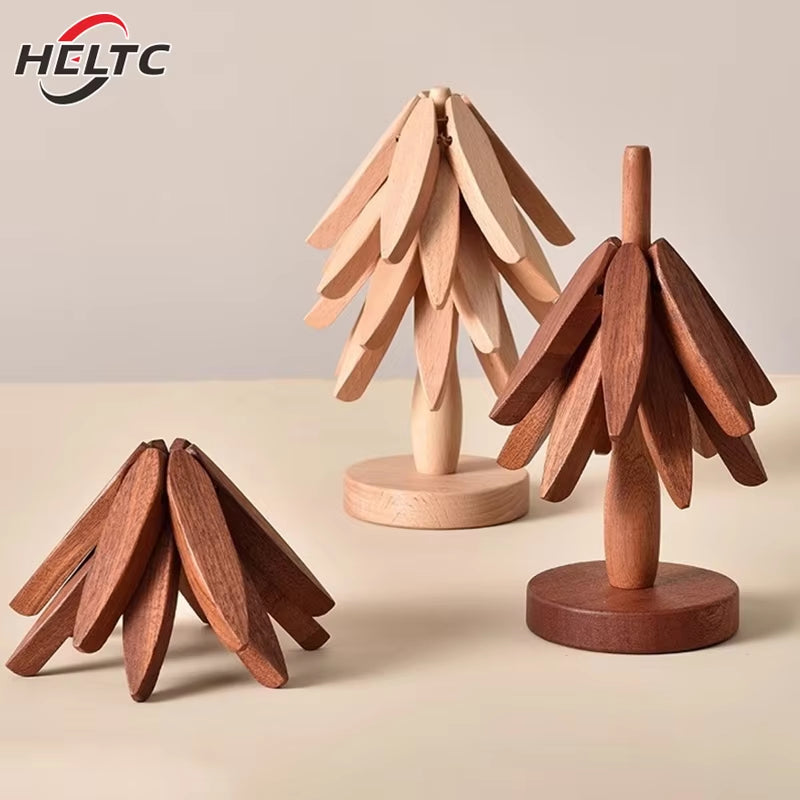 4PCS Trivets Wooden Trivets for Hot Dishes Insulation Pad Tree Shape Trivet Set Coaster for Teapot Hot Pots Halloween Christmas