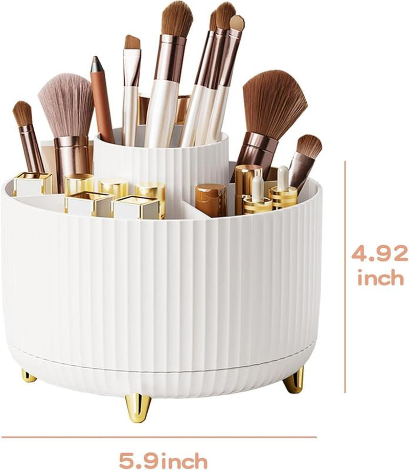 Makeup Brush Holder Organizer,360° Rotating Makeup Brush Organizer,5 Slot Make up Brushes Cup for Cosmetics, Nail Polish, Art Supply, Bathroom Vanity Desktop Organizer
