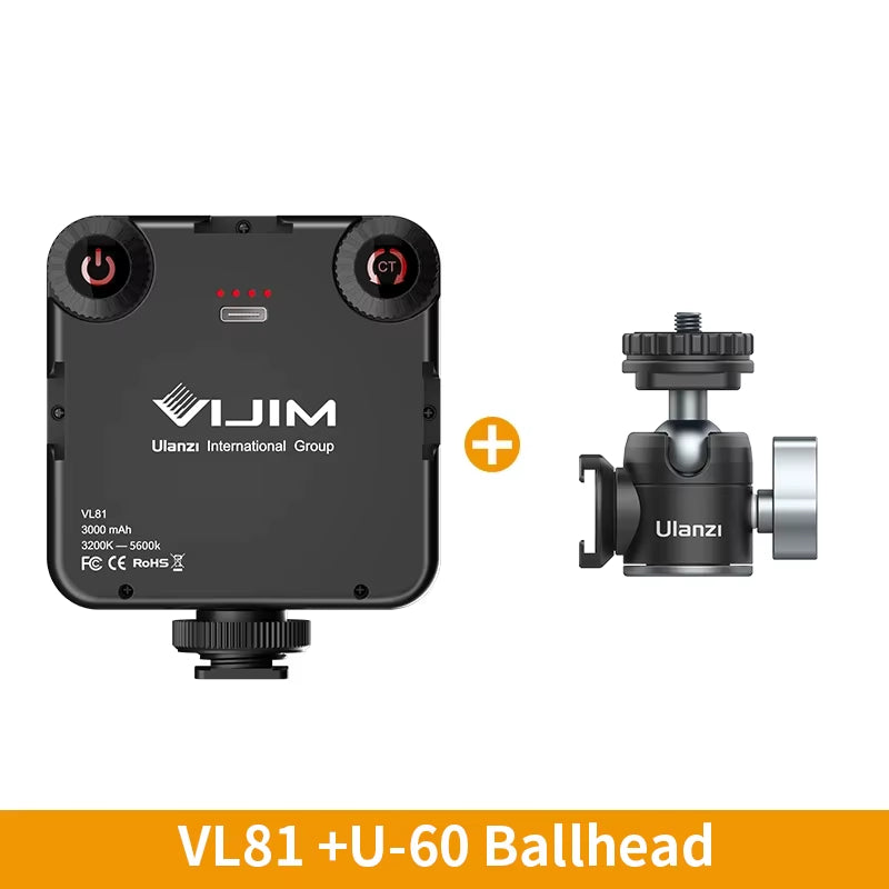 VL81 LED Video Light - Adjustable 3200-5600K, 850LM, 6.5W, Cold Shoe Mini Vlog Fill Light with 3000mAh Battery for Photography