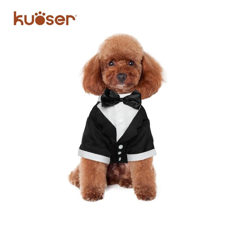 Kuoser Dog Tuxedo, Dog Wedding Suit with Bow Tie Formal Dog Tux Pet Wedding Party Birthday Costume, Dog Valentines Christmas Halloween Graduation Outfit Cosplay And