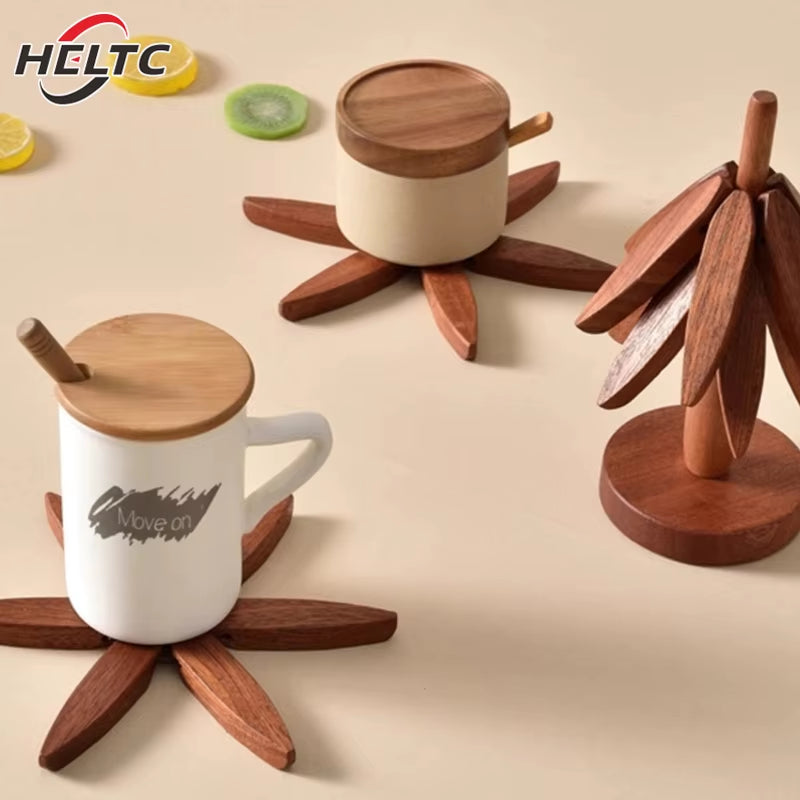 4PCS Trivets Wooden Trivets for Hot Dishes Insulation Pad Tree Shape Trivet Set Coaster for Teapot Hot Pots Halloween Christmas