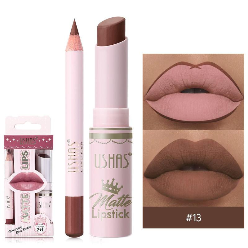 Matte Lipstick & Lip Liner Set, 2Pcs/Set Long Lasting Easy Coloring Lip Stick & Lip Liner, Moisturizing Matte Lipsticks, for All Occasions Lip Makeup