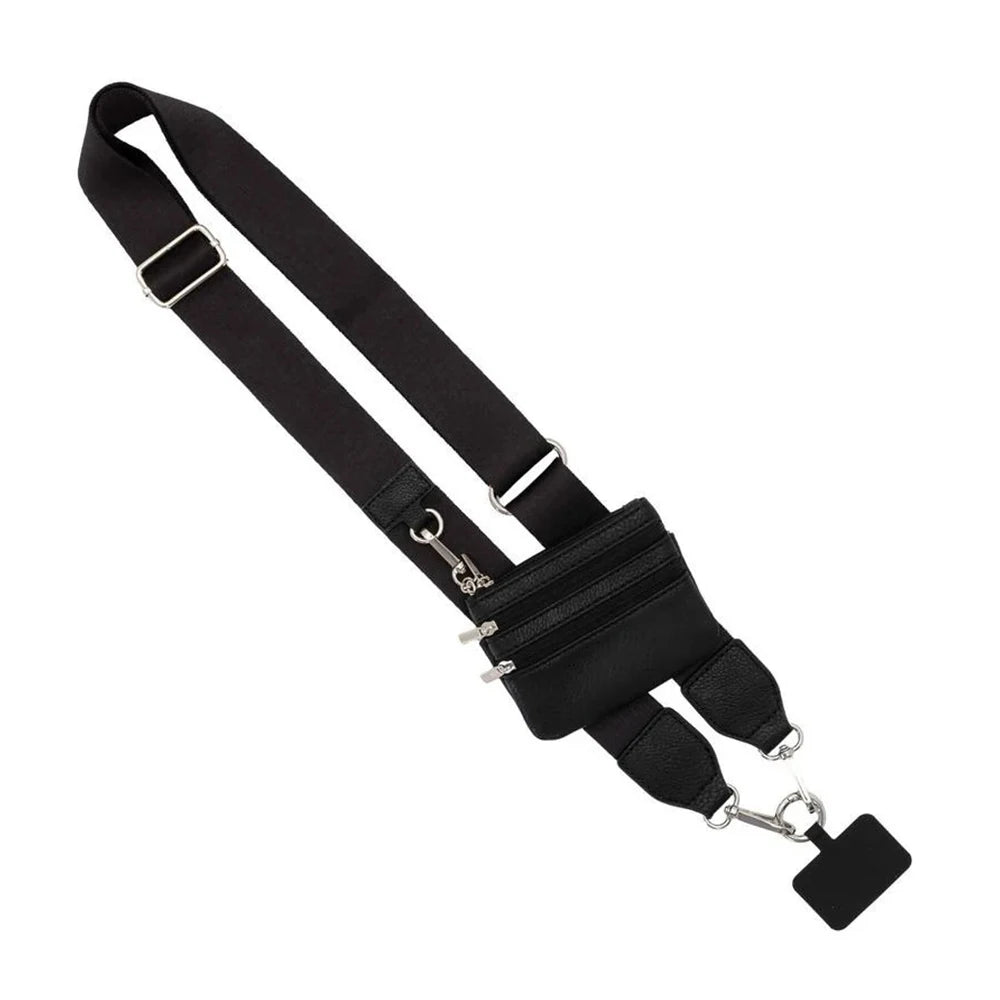 Phone Strap with Zippered Pouch for Women, Adjustable Cellphone Lanyard Crossbody with Wallet ,Clip and Go Strap for Phone