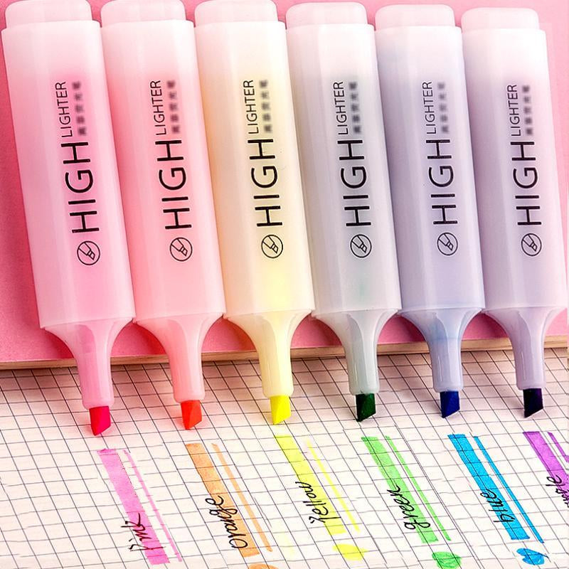 Multicolor Highlighters, 6 Counts Highlighter Pens, Mixed Color Highlighter, Drawing Noting Highlighting Pen for Students, School-Starting Stationery Set, School Supplies