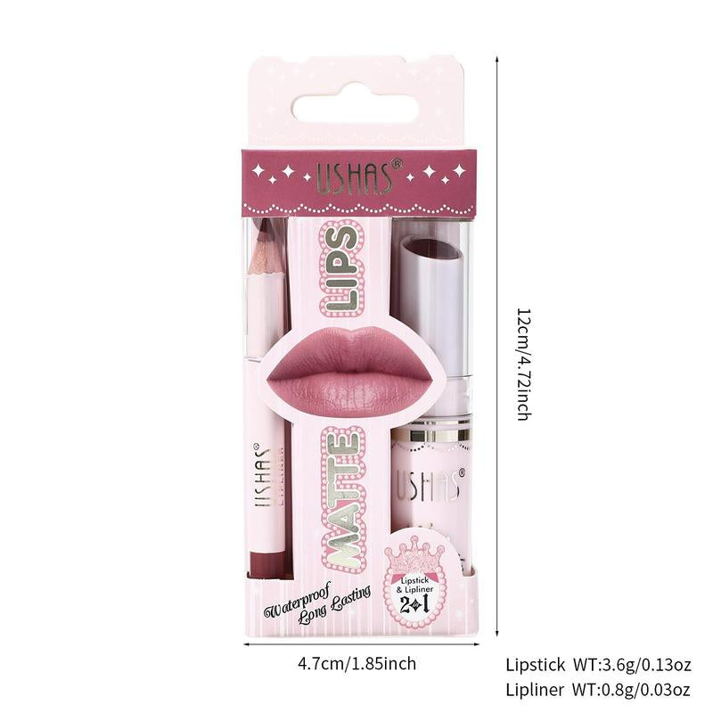 Matte Lipstick & Lip Liner Set, 2Pcs/Set Long Lasting Easy Coloring Lip Stick & Lip Liner, Moisturizing Matte Lipsticks, for All Occasions Lip Makeup