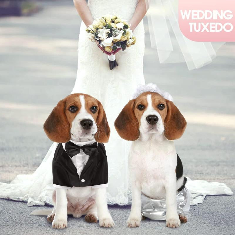 Kuoser Dog Tuxedo, Dog Wedding Suit with Bow Tie Formal Dog Tux Pet Wedding Party Birthday Costume, Dog Valentines Christmas Halloween Graduation Outfit Cosplay And