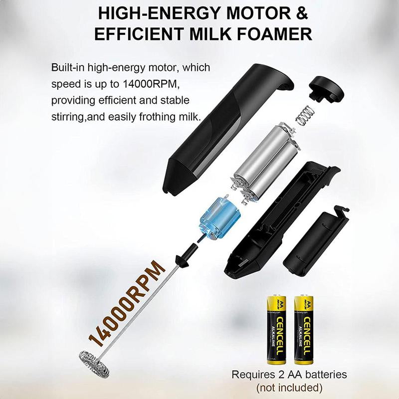 Battery Operated Electric Milk Frother, Handheld Milk Frother Stick, Stainless Steel Whisk, Coffee Mixer and Foam Maker