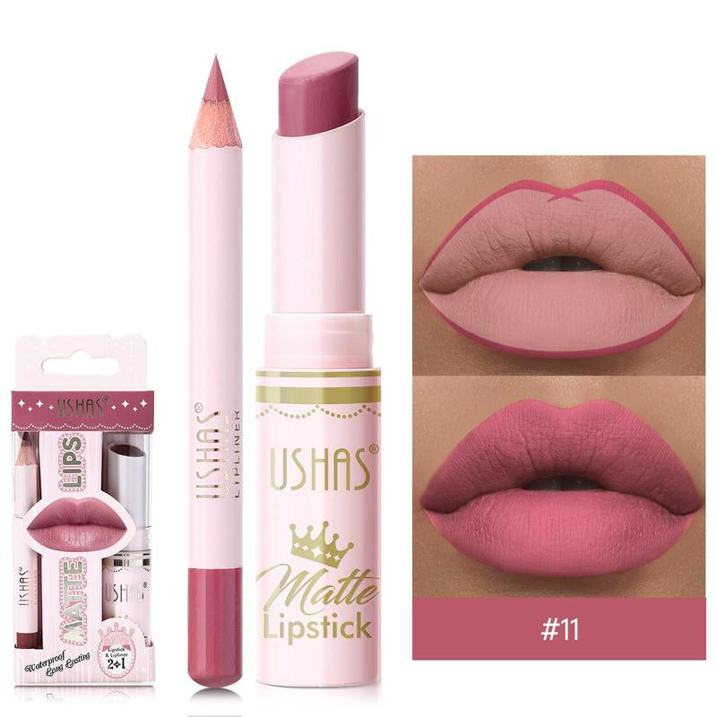 Matte Lipstick & Lip Liner Set, 2Pcs/Set Long Lasting Easy Coloring Lip Stick & Lip Liner, Moisturizing Matte Lipsticks, for All Occasions Lip Makeup