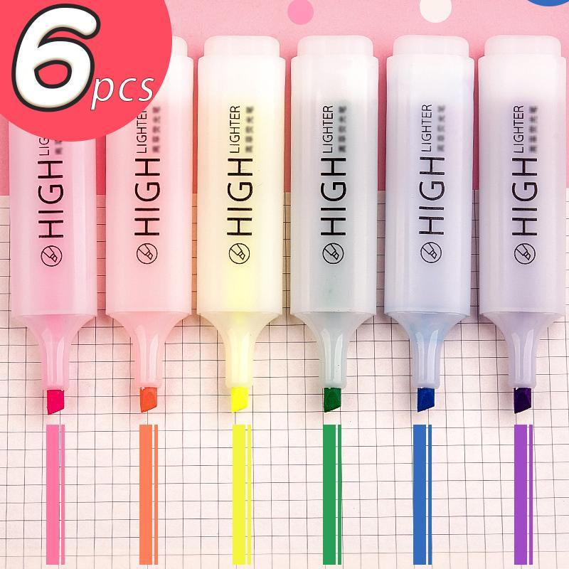Multicolor Highlighters, 6 Counts Highlighter Pens, Mixed Color Highlighter, Drawing Noting Highlighting Pen for Students, School-Starting Stationery Set, School Supplies