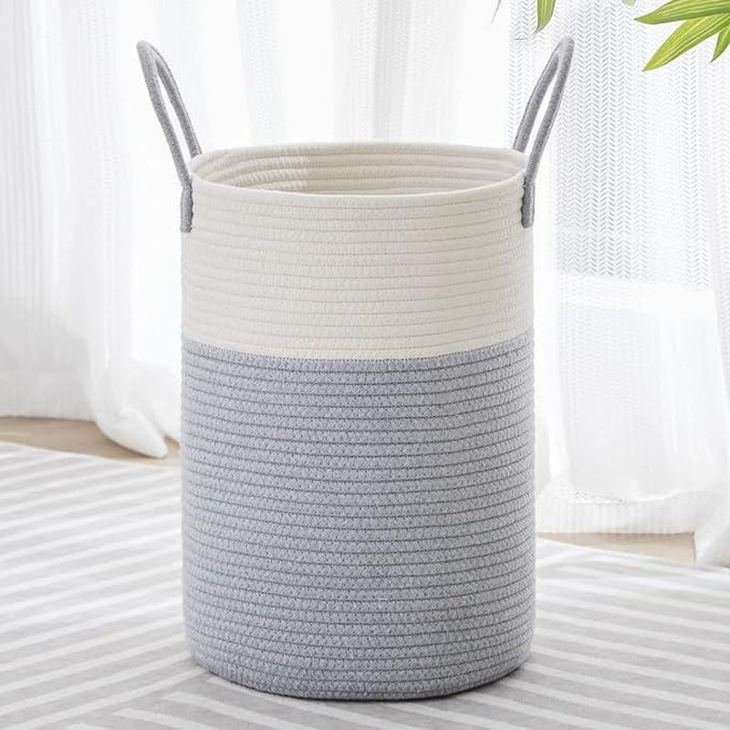 【Blackfriday】Large Laundry Hamper, Tall Woven Rope Storage Basket for Blanket , Toys, Dirty Clothes in Living Room, Bathroom, Bedroom,58L Cotton Organiser