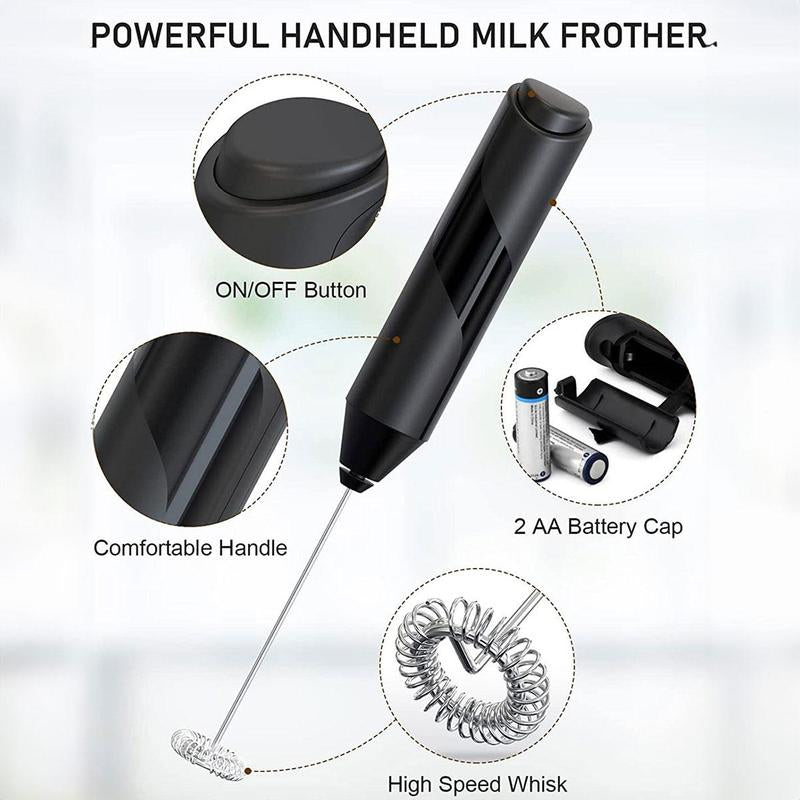 Battery Operated Electric Milk Frother, Handheld Milk Frother Stick, Stainless Steel Whisk, Coffee Mixer and Foam Maker