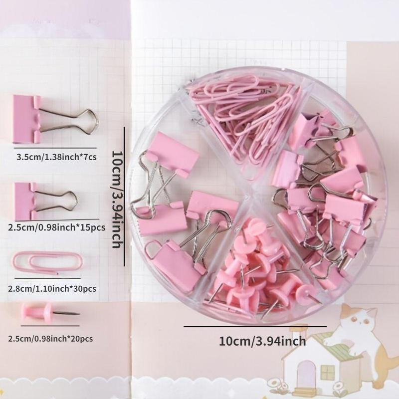 Binder Clip & Paper Clip & Push Pin Set, 72Pcs/Set Non-Slip Map Tack Thumbtack Clip, Office School Home Supplies