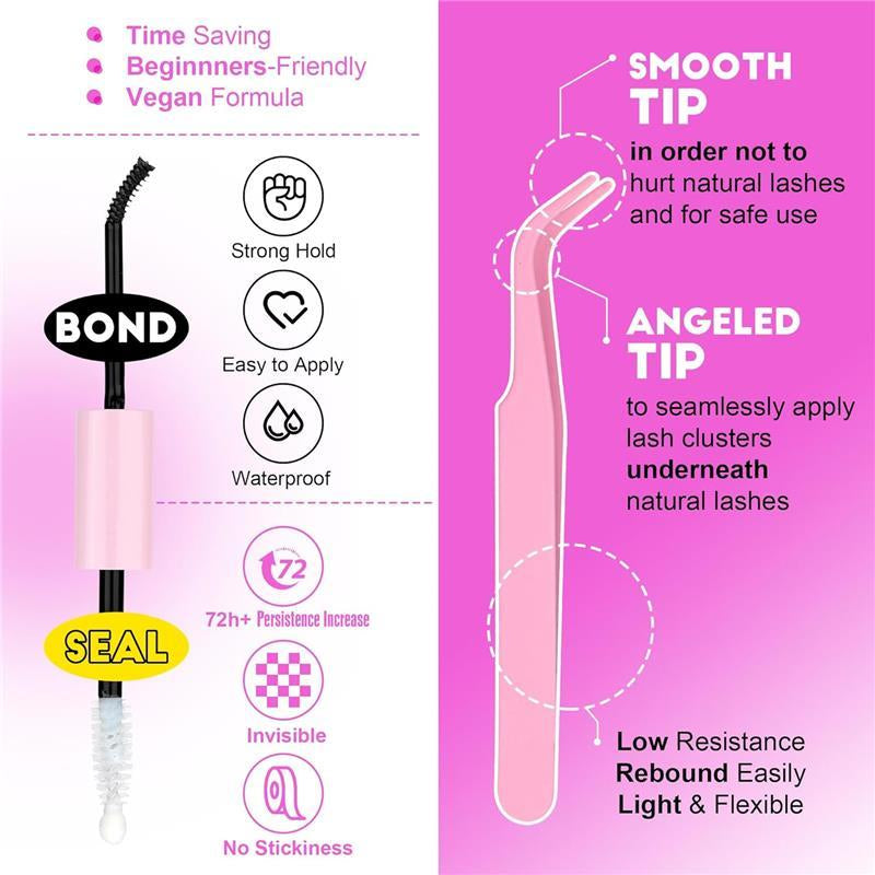 DIY Pawotence Lash Extension Kit - 280Pcs Clusters, 9-16Mm 30D 40D Individual Lashes with Bond and Seal, Tweezers for Self Use - Salon, Makeup Waterproof Aloe
