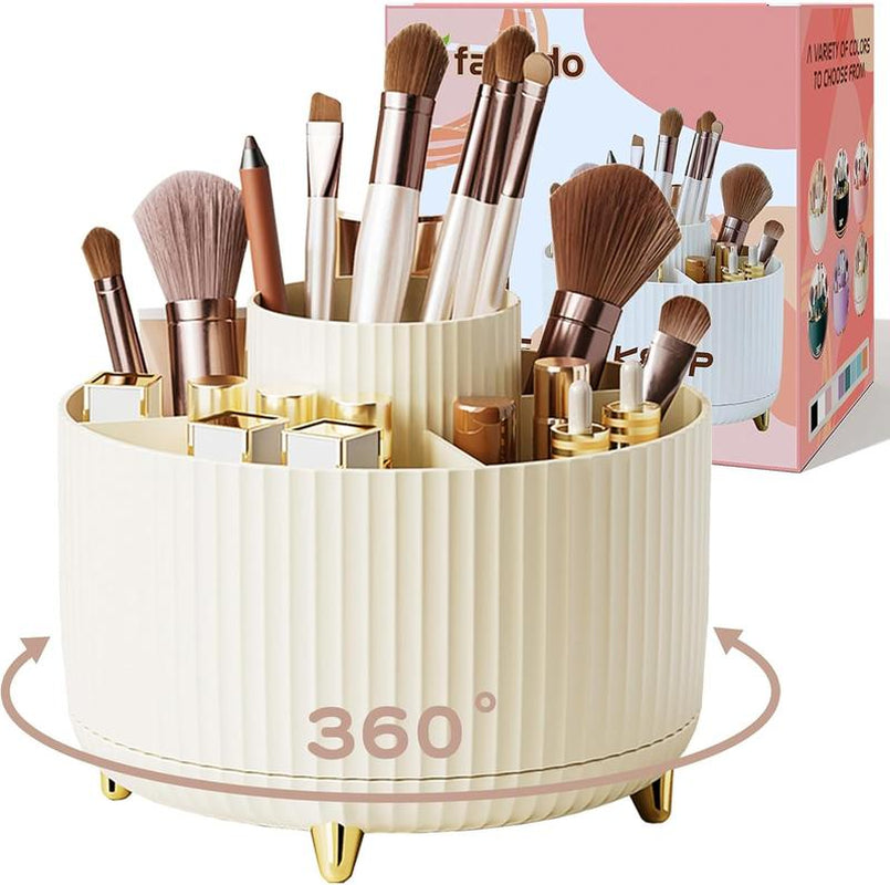 Makeup Brush Holder Organizer,360° Rotating Makeup Brush Organizer,5 Slot Make up Brushes Cup for Cosmetics, Nail Polish, Art Supply, Bathroom Vanity Desktop Organizer