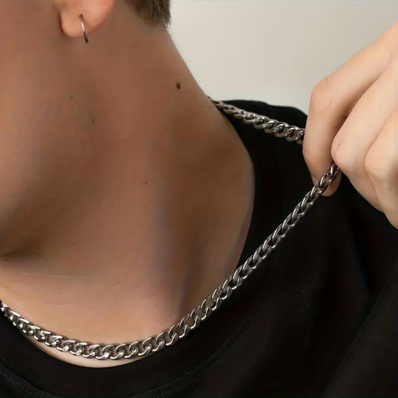 Men'S Chain Necklace & Gift Card & Gift Box, 1 Set Fashion Style Stainless Steel Necklace, Domineering Hip-Hop Punk Rock Chain Gift for Brother Friends