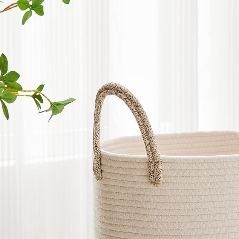 【Blackfriday】Large Laundry Hamper, Tall Woven Rope Storage Basket for Blanket , Toys, Dirty Clothes in Living Room, Bathroom, Bedroom,58L Cotton Organiser