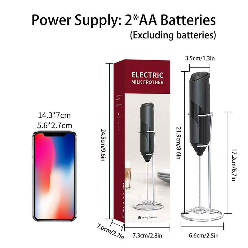Battery Operated Electric Milk Frother, Handheld Milk Frother Stick, Stainless Steel Whisk, Coffee Mixer and Foam Maker