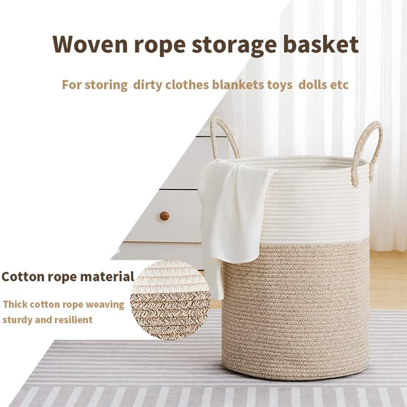 【Blackfriday】Large Laundry Hamper, Tall Woven Rope Storage Basket for Blanket , Toys, Dirty Clothes in Living Room, Bathroom, Bedroom,58L Cotton Organiser