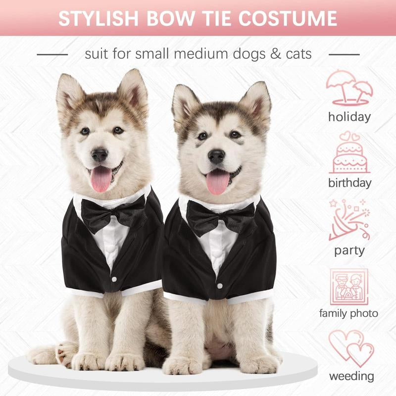Kuoser Dog Tuxedo, Dog Wedding Suit with Bow Tie Formal Dog Tux Pet Wedding Party Birthday Costume, Dog Valentines Christmas Halloween Graduation Outfit Cosplay And