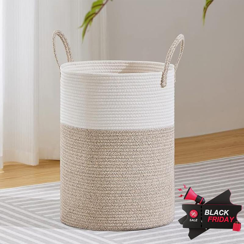 【Blackfriday】Large Laundry Hamper, Tall Woven Rope Storage Basket for Blanket , Toys, Dirty Clothes in Living Room, Bathroom, Bedroom,58L Cotton Organiser