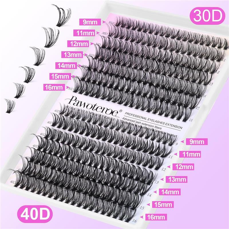 DIY Pawotence Lash Extension Kit - 280Pcs Clusters, 9-16Mm 30D 40D Individual Lashes with Bond and Seal, Tweezers for Self Use - Salon, Makeup Waterproof Aloe
