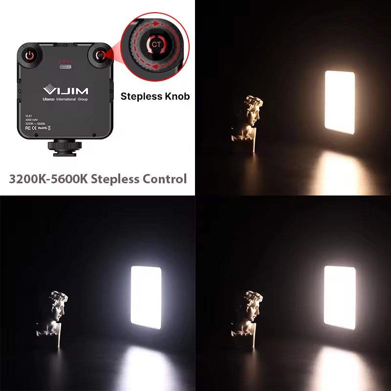 VL81 LED Video Light - Adjustable 3200-5600K, 850LM, 6.5W, Cold Shoe Mini Vlog Fill Light with 3000mAh Battery for Photography