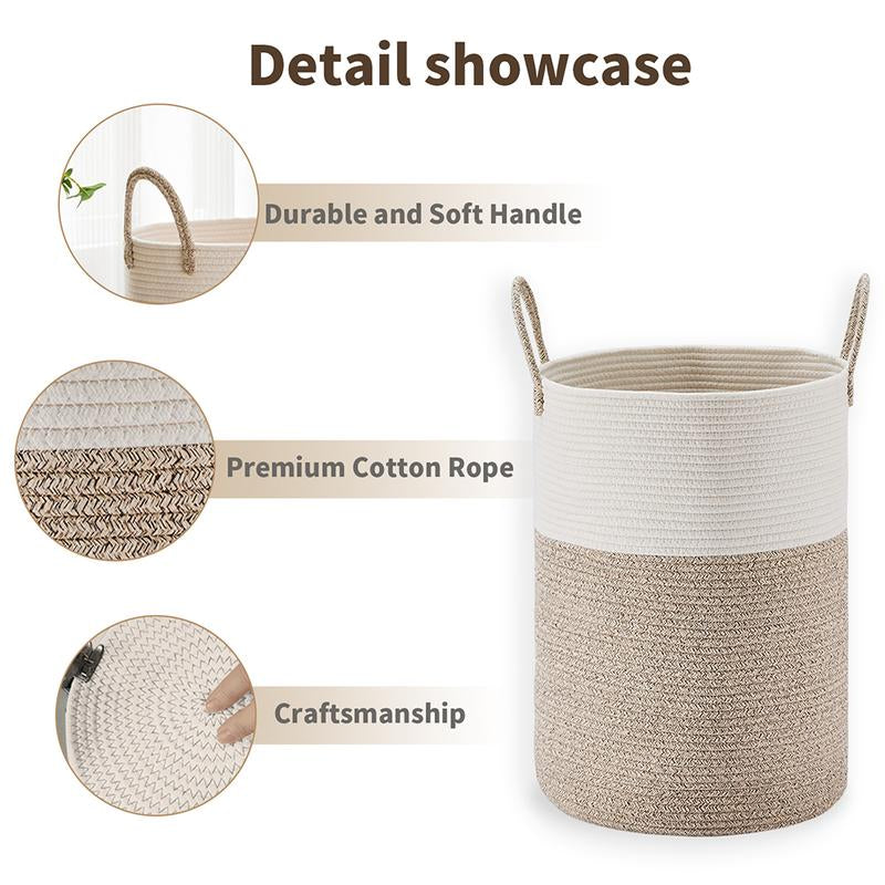 【Blackfriday】Large Laundry Hamper, Tall Woven Rope Storage Basket for Blanket , Toys, Dirty Clothes in Living Room, Bathroom, Bedroom,58L Cotton Organiser