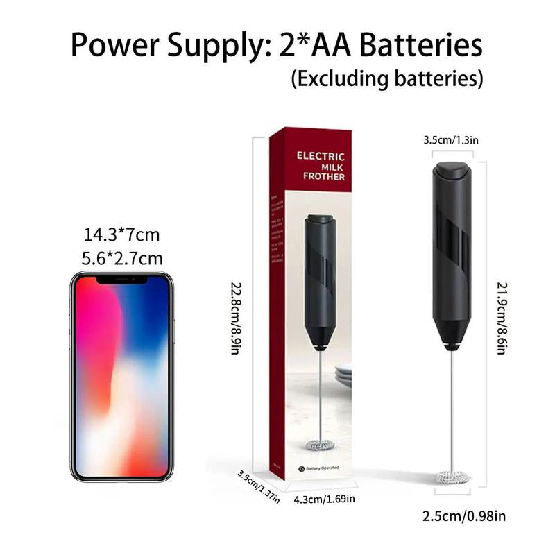 Battery Operated Electric Milk Frother, Handheld Milk Frother Stick, Stainless Steel Whisk, Coffee Mixer and Foam Maker