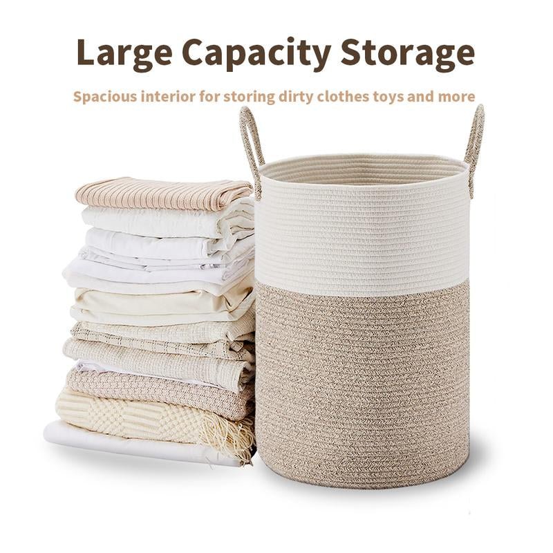 【Blackfriday】Large Laundry Hamper, Tall Woven Rope Storage Basket for Blanket , Toys, Dirty Clothes in Living Room, Bathroom, Bedroom,58L Cotton Organiser