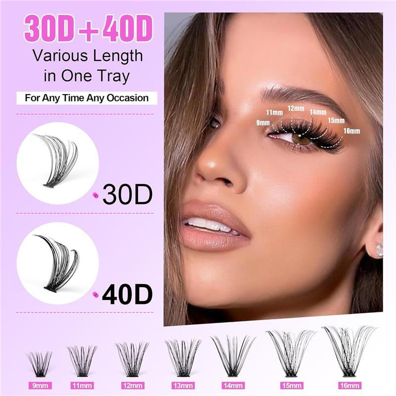 DIY Pawotence Lash Extension Kit - 280Pcs Clusters, 9-16Mm 30D 40D Individual Lashes with Bond and Seal, Tweezers for Self Use - Salon, Makeup Waterproof Aloe