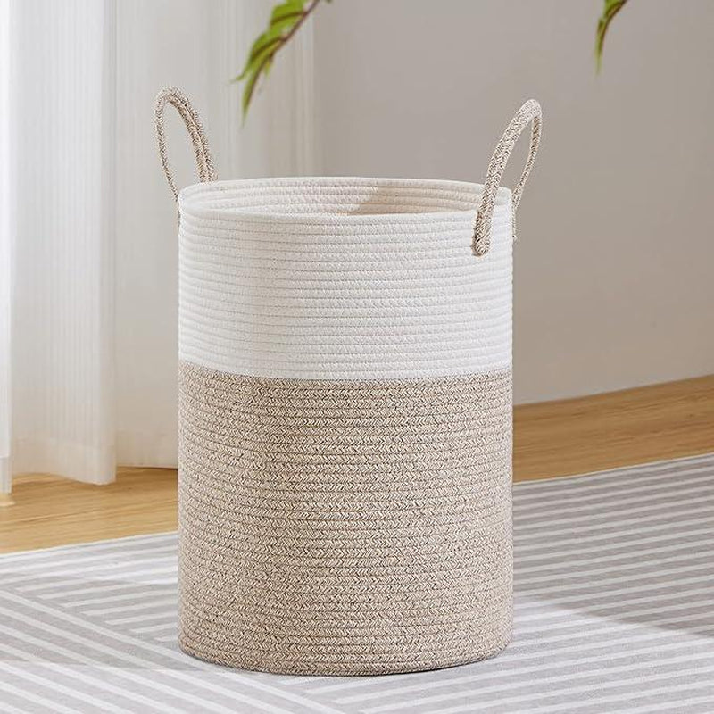 【Blackfriday】Large Laundry Hamper, Tall Woven Rope Storage Basket for Blanket , Toys, Dirty Clothes in Living Room, Bathroom, Bedroom,58L Cotton Organiser