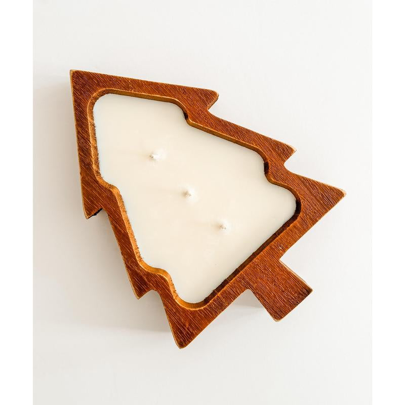 Hand-Poured 12 Oz Christmas Tree Candle in Wooden Dough Bowl - Seasonal Fragrances - 3 Wick - Aroma Decoration - Light, Centerpiece, Gift Premium Candle