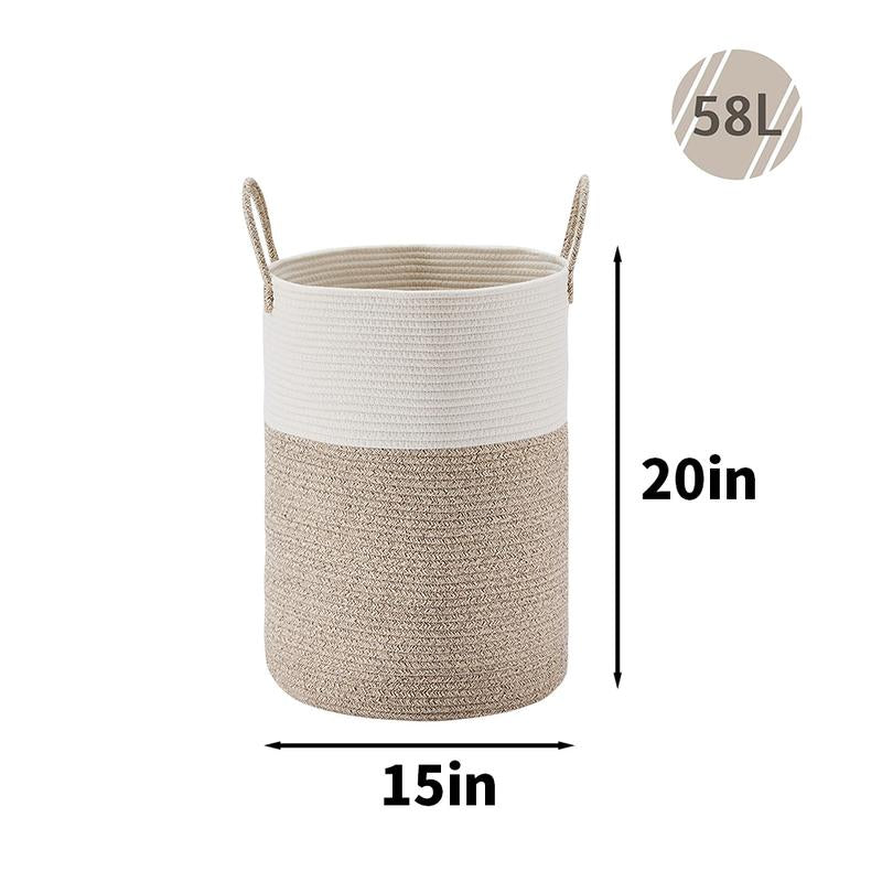 【Blackfriday】Large Laundry Hamper, Tall Woven Rope Storage Basket for Blanket , Toys, Dirty Clothes in Living Room, Bathroom, Bedroom,58L Cotton Organiser