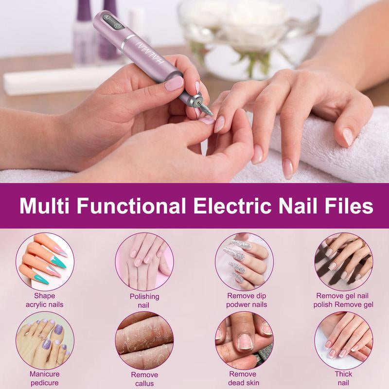 HALMAI Electric Nail Drill Machine Cordless Portable Nail File Kit for Acrylic Gel Nails Rechargeable Professional Acrylic Manicure Pedicure Machine for Home with Max 20000 RPM Pink